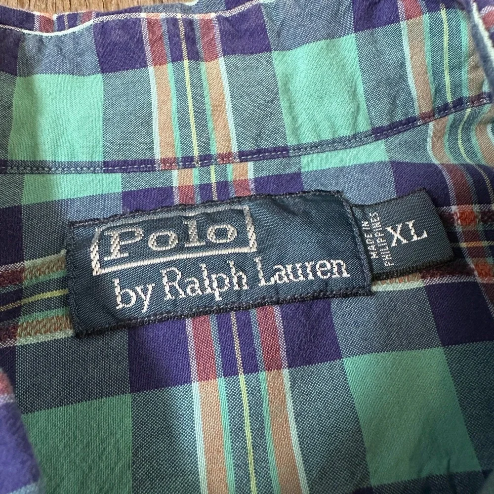 Polo Ralph Lauren Mens XL Plaid Button Down Shirt Teal Purple Long Sleeve Cotton